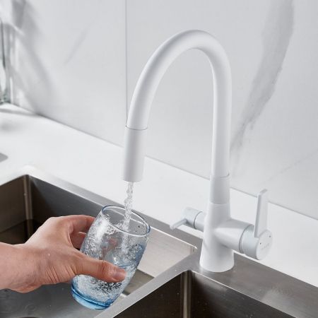 Смеситель для кухни с гибким изливом и подключением фильтра Shevanik S668C, белый, артикул S668C