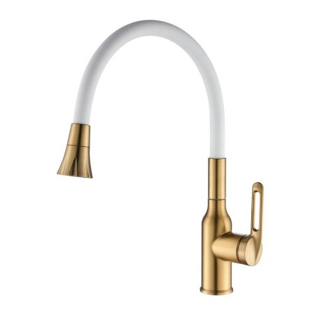 Смеситель для кухни с гибким изливом Raffine F303G-1, золотой сатин, артикул F303G-1
