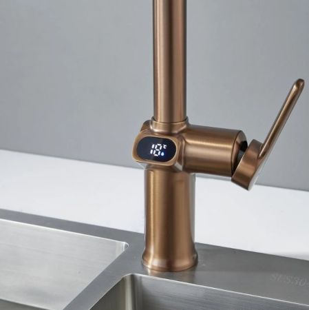 Смеситель для кухни с индикатором температуры Knotlor KN-100/RB, бронза, артикул KN-100/RB