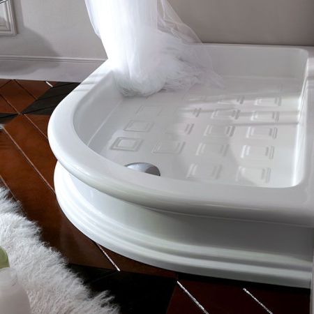 KERASAN Retro Поддон керамический полукруглый ассиметр. 80х120см SX, диаметр слива 90, цвет белый, артикул 1333bi