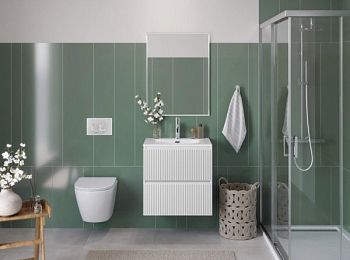 UNO База под раковину подвесная с фрезерованными ручками по всей длине фасада с двумя выкатн. ящ., Голубой Матовый, 600x455x608, UNO-600-2C-SO-AO