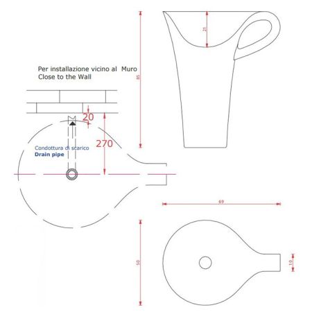 Artceram CUP  Раковина напольная отдельностоящая  70х50хh85 см, без отв под смеситель, без слив перелива,  цвет белый.