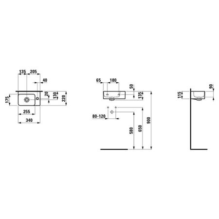 Laufen VAL Мини-раковина, полка справа, 340x220x115 мм, отверстие для смесителя,справа, белый