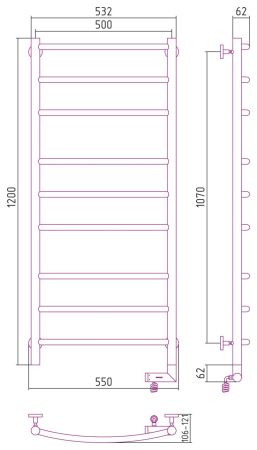 Полотенцесушитель электрический "ГАЛАНТ 2.0" 1200х500 / МЭМ правый (Без покрытия)