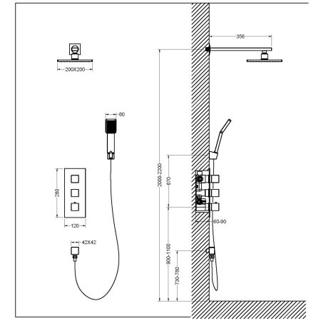 Душевая система встроенная с термостатом Timo Tetra-thermo SX-0179/17SM золото матовое, артикул SX-0179/17SM
