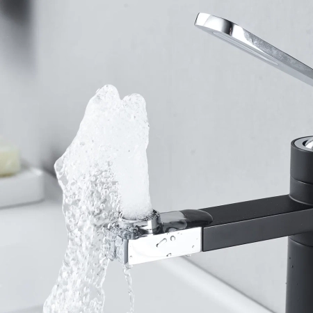 Смеситель для раковины с поворотным носиком Shevanik S6601H, черный/хром, артикул S6601H