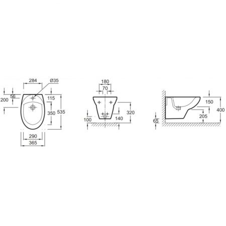 E4189-00 биде PATIO подвесное /53,5х36,5/ (бел), артикул E4189-00