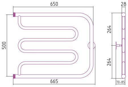 Полотенцесушитель водяной "СТИЛЬЕ" ТАНДЕМ 500х650 резьба-сгон 1" (Без покрытия)