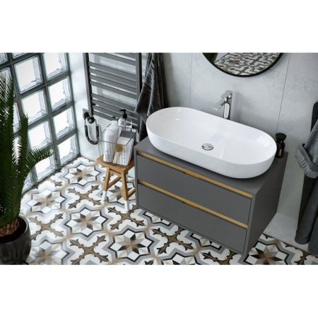 Тумба под накладную раковину EXCELLENT Tuto 80 см (серый/дуб), 2 ящика, артикул MLEX.0104.800.GRBL