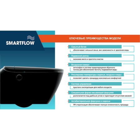 Умный унитаз SMARTFLOW безободковый с микролифтом SMF3017T-WH, белый, артикул SMF3017T-WH