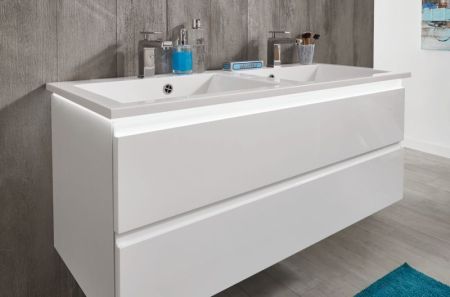 Puris Ace, тумба под дв. раковину из минерального литья 1200 мм, цвет белый высокоглянцевый, артикул WUA33D228(672/161)