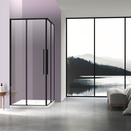 Душевой уголок Slim-N VSS-4SN8010CLB, 1000*800, черный, стекло прозрачное, артикул VSS-4SN8010CLB