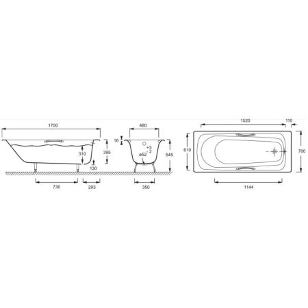 Ванна JACOB DELAFON MELANIE (170*70) E2925-00 (с отв.д/ручек, белый, перелив стандарт., AntiSlip), шт, артикул E2925-00
