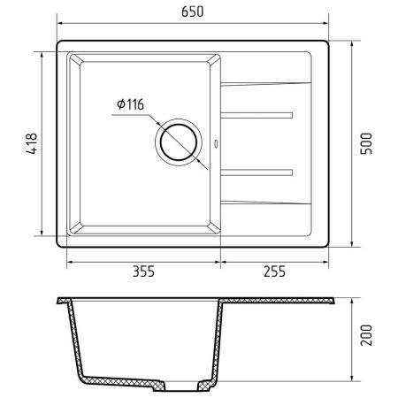 Кухонная мойка GranFest QUADRO 650L, кашемир, артикул Q-650L кашемир