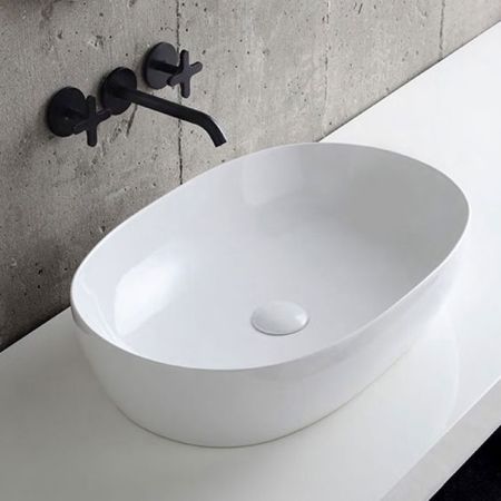 AZZURRA ELEGANCE CIRCLE раковина накладная 60х40х14см без отв. под смеситель , без перелива. цвет белый, артикул ELLA060400C0BI/(ECI60 bi*0)