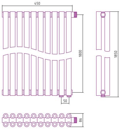 Отопительный радиатор ЭСТЕТ-00 н/ж EU50 1800х450 / 10 сек (МУАР Темный Титан)