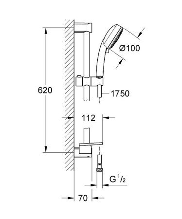 Душевой гарнитур GROHE New Tempesta Cosmopolitan 100 III, с полочкой, 600 мм, 9,5 л/мин, хром (27576002) Душевой гарнитур GROHE New Tempesta Cosmopolitan 100 III, с полочкой, 600 мм, 9,5 л/мин, хром (27576002)