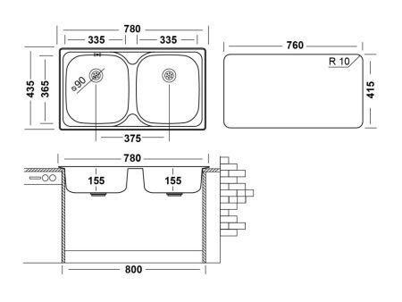 Кухонная мойка UKINOX Классика CLM780.435 20GT6K 0C, 43,5*78, артикул CLM780.435 20GT6K 0C