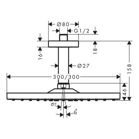 HG Raindance Верхний душ, 300х300мм, 1 jet, потолочный держателем, цвет: шлифованный черный хром, артикул 26250340