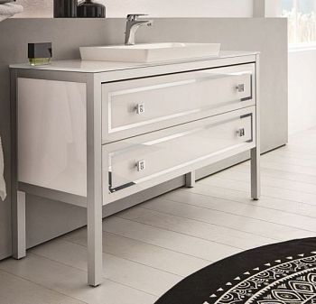 Puris Urban Loft, тумба с белой стекл. столеш. и ножками 1280 мм + рак. 600 мм, цвет белое стекло