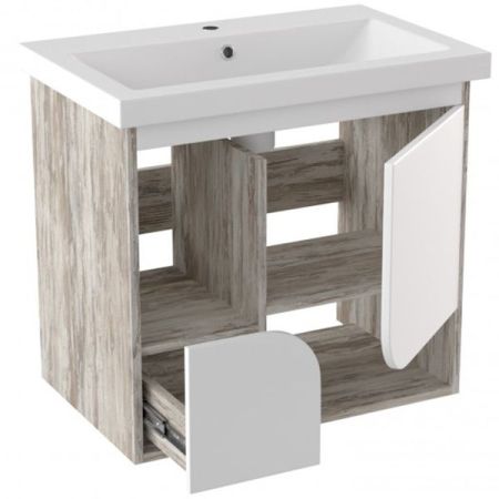 Тумба под раковину Runo Сити 70 4620750028787 подвесная Скандинавский Дуб Белая