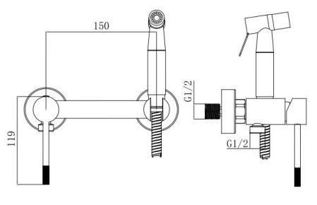 Смеситель Vessel скрытого монтажа с гигиеническим душем, артикул: VSL02, VODA