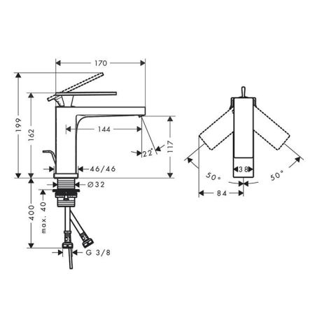 Смеситель для раковины, Hansgrohe, Tecturis E, EcoSmart+, тип открывания воды-однорычажный, тип регулирования воды-керамический картридж, монтаж-на раковину/столешницу, отверстия для монтажа-1, высота, мм-162, вынос излива, мм-144, тип излива-неподвижный,, артикул 73010670