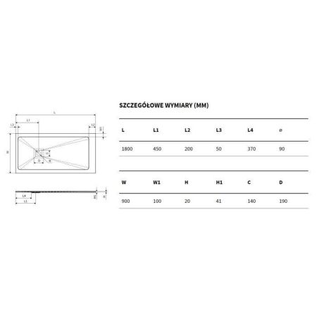 Поддон EXCELLENT Arda 180x90 см (бетон), артикул BREX.1503.180.090.CON