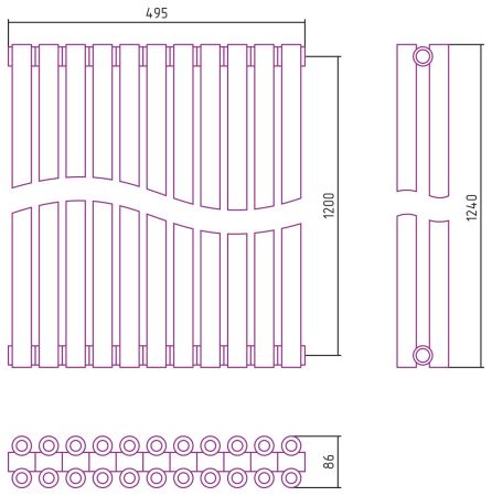 Отопительный радиатор ЭСТЕТ-00 н/ж 1200х495 / 11 сек (Сатин), артикул 071-0332-1211