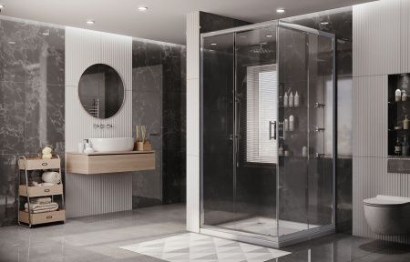 Душевой уголок Ambassador Kingston 14011103-ST9, квадратный, линейный трап, 100х100