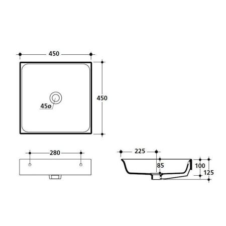 KERASAN Lavabi раковина 45x45 накладная без отверстия под смеситель, цвет белый