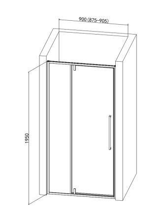 Душевая дверь в нишу 900*1950мм.,  стекло 6мм, цвет профиля матовый черный.