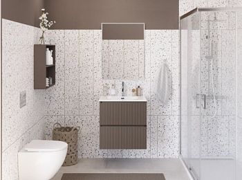 UNO-MINI База под раковину подвесная с фрезерованными ручками по всей длине фасада с двумя выкат. ящ, Bianco Opaco, 600x395x608, UNO-MINI-600-2C-SO-BO