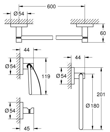 Набор аксессуаров GROHE Essentials (4 предмета), суперсталь (40776DC1), артикул 40776DC1