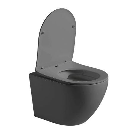 Унитаз подвесной Globo VT1-14SMA безободковый, цвет антрацит мат., ультратонкое сиденье soft-close, артикул VT1-14SMA