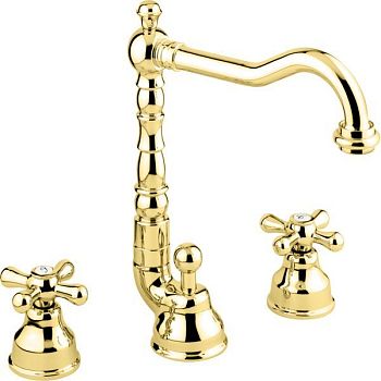 Emmevi Deco Old, двухвентильный смеситель для раковины (излив 18,3 см), на 3 отверстия, с донным клапаном, цвет золото