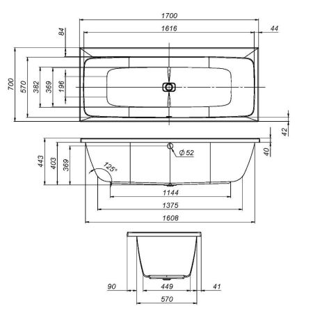 W84A-170-070W-A Func Ванна акриловая 170х70, артикул W84A-170-070W-A