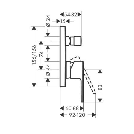Смеситель для душа, Hansgrohe, Vernis, тип открывания воды-однорычажный, монтаж-встраиваемый, внутренняя часть-необходимо заказать, цвет-черный матовый, артикул 71468670