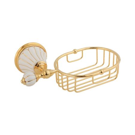OLIVIA Решетка-корзинка настенная, керамика белая с золотым декором, золото, артикул 17533