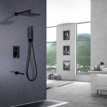 Душевая система ABBER Weiss Insel AF8017B скрытого монтажа с изливом, черная матовая, артикул AF8017B