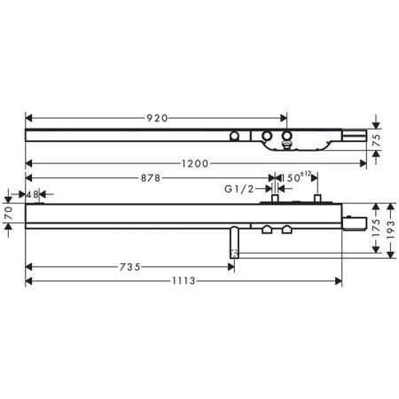 AX Showers Настенный термостат для ванны, с полкой 1113х70мм, 2 потреб., цвет: хром, артикул 45421000