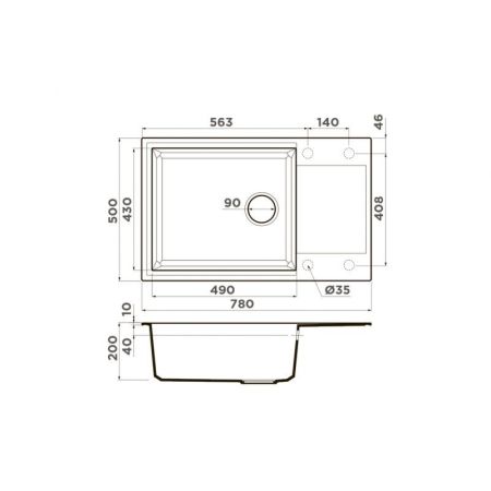 Мойка, OMOIKIRI, Sakaime, с крылом, ширина, мм-780, глубина, мм-500, высота, мм-220, тип установки-встраиваемый, отверстия для смесителя-4 промаркированных, с переливом, сифон и донный клапан в комплекте, материал-Tetogranit, крепления в комплекте, цвет-L, артикул 4993555