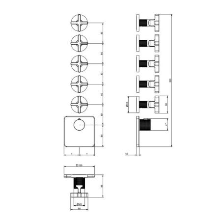 GESSI INCISO Встраиваемый термостатический смеситель на 5 источников, резьба 3/4" (внешние части), цвет: nero XL, артикул 58350#299