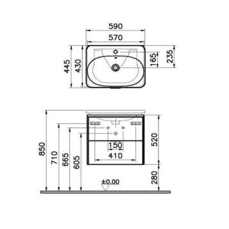 Тумба Nest с раковиной c 2мя ящиками, 60 см, с LED подсветкой, цвет натуральная древесина, артикул 56144