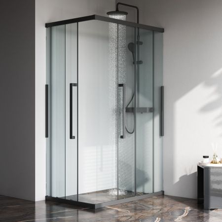 W84G-403-12080-BТ Душевое ограждение Func Square Slide 120х80, черный, прозрачное, артикул W84G-403-12080-BТ