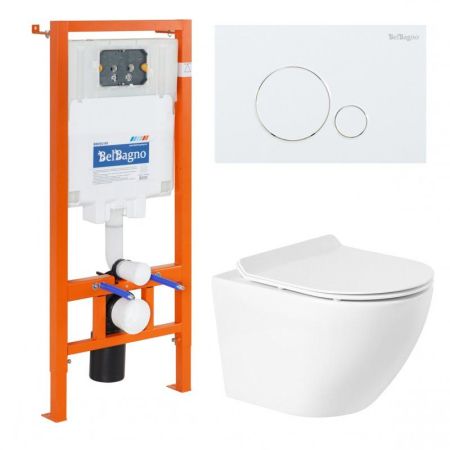 Комплект инсталляции BELBAGNO BB002-80 с унитазом SFERA-R и клавишей смыва, артикул BB046CHR/BB2111SC/BB002-80/BB014-SR-BIANCO