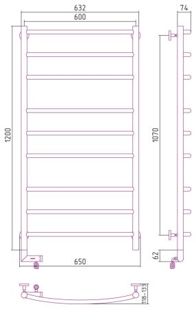 Полотенцесушитель электрический "ГАЛАНТ 2.0" 1200х600 / МЭМ левый (Матовый Белый), артикул 30-5200-1260