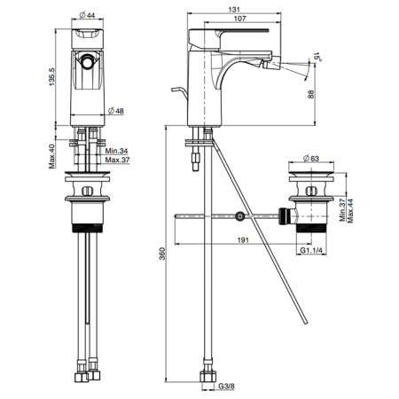 FIMA|Carlo Frattini Mast Смеситель для биде, с донным клапаном, цвет белый матовый