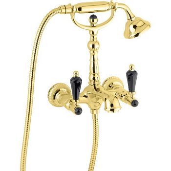 Emmevi The One Atena, смеситель с ручным душем для ванны. Черные кристаллы Swarovski, цвет золото