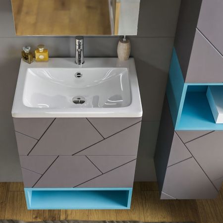 Тумба с раковиной и нишей Бриклаер КРИСТАЛЛ 60, графит/муссон, артикул КРИСТАЛЛ 60